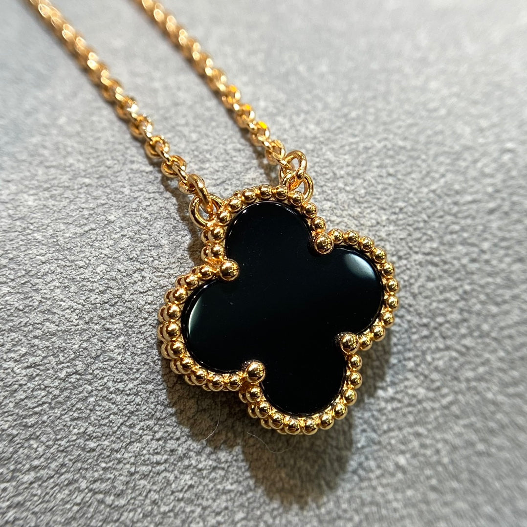 Leaf Clover Lavish Necklace in Gold with Black Accent