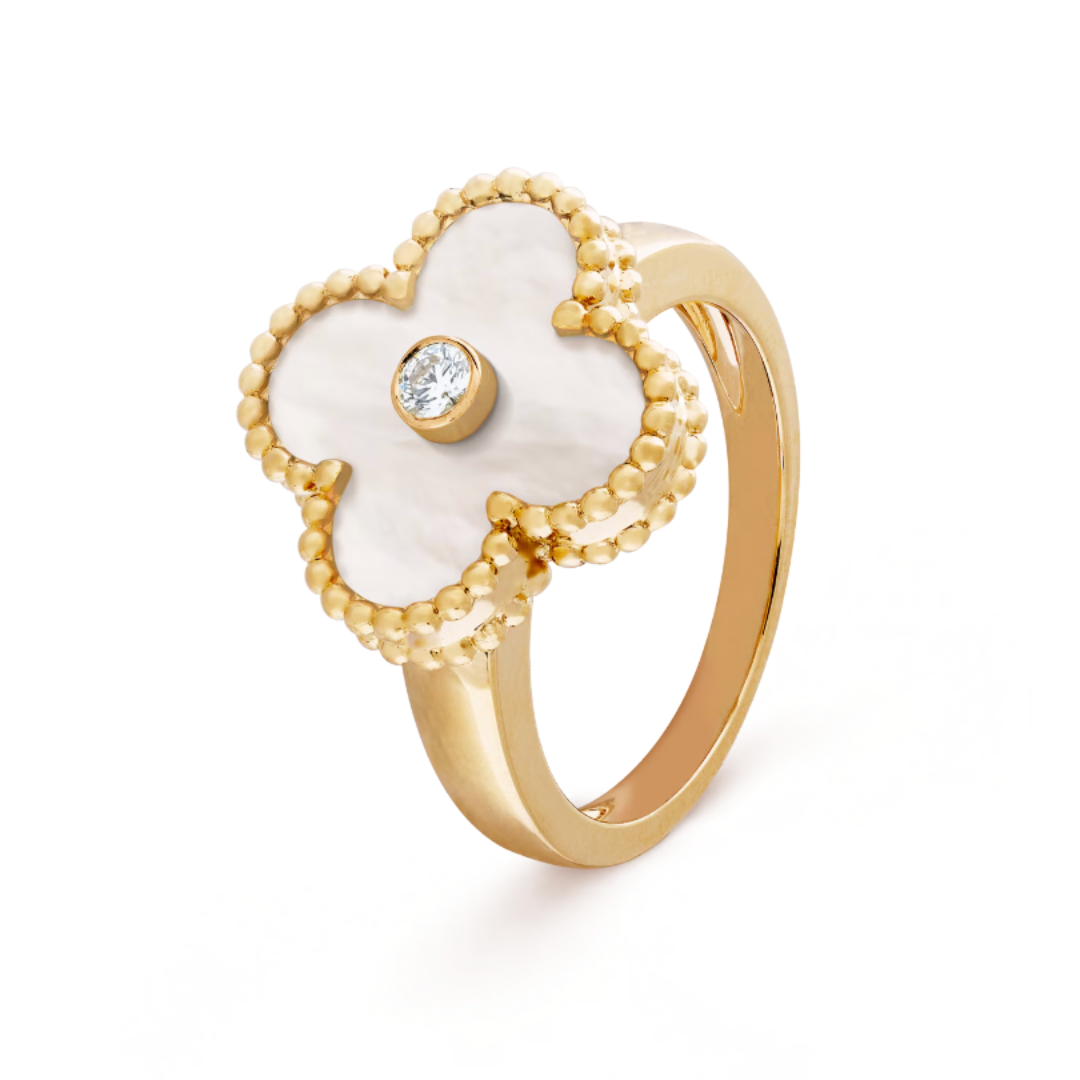 Amber Ring in Gold with White Details