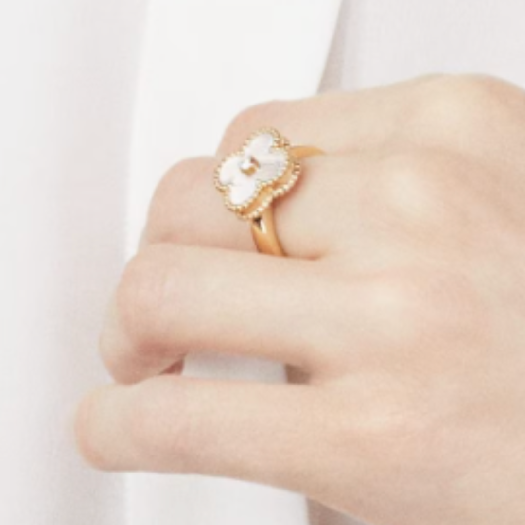 Amber Ring in Gold with White Details