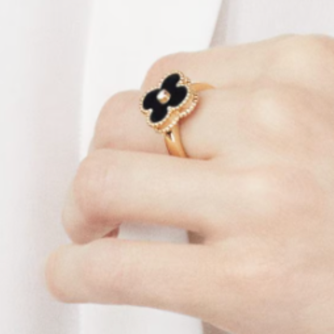Gold-Plated Ring with Black Detail