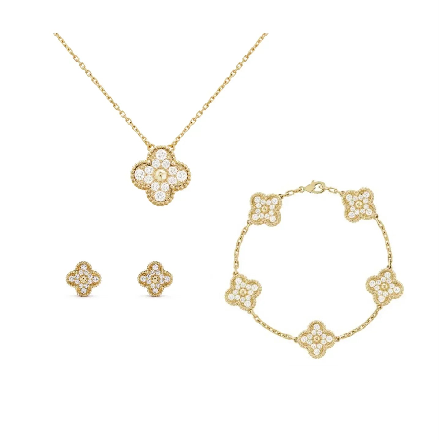 Jewelry Set in Gold-Tone Stainless Steel with Stone Accents