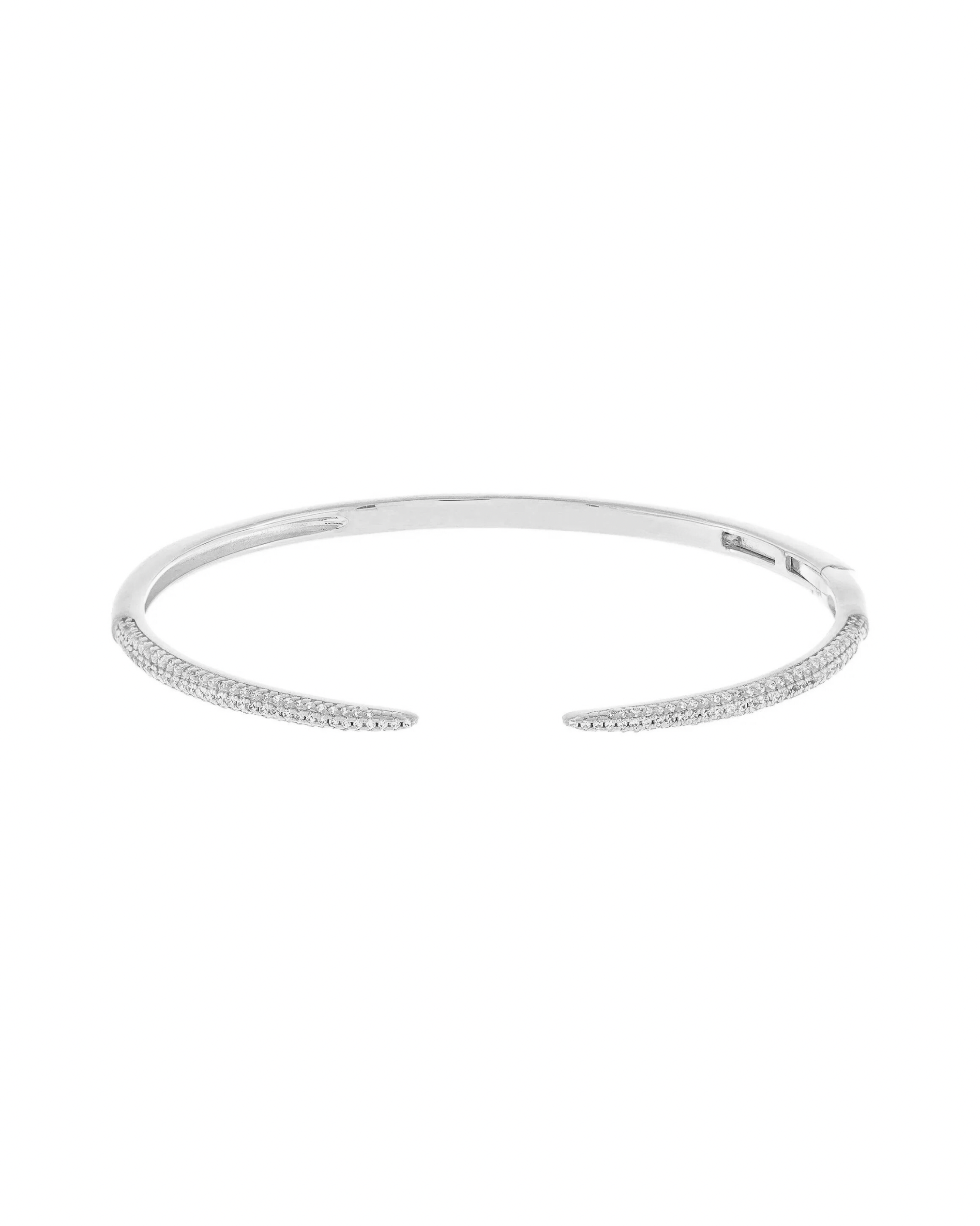 Cuff Bracelet in Rhodium-Plated Brass with Zirconia Crystals