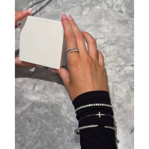 Cuff Bracelet in Rhodium-Plated Brass with Zirconia Crystals