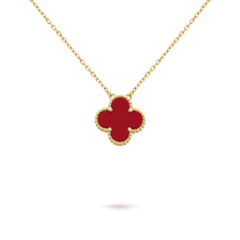 Four-Leaf Clover Lavish Necklace in Gold with Red Accent