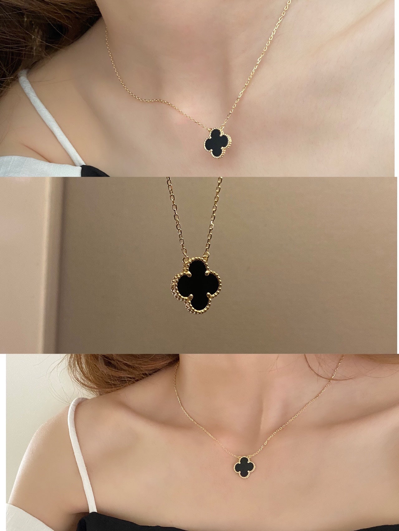Leaf Clover Lavish Necklace in Gold with Black Accent