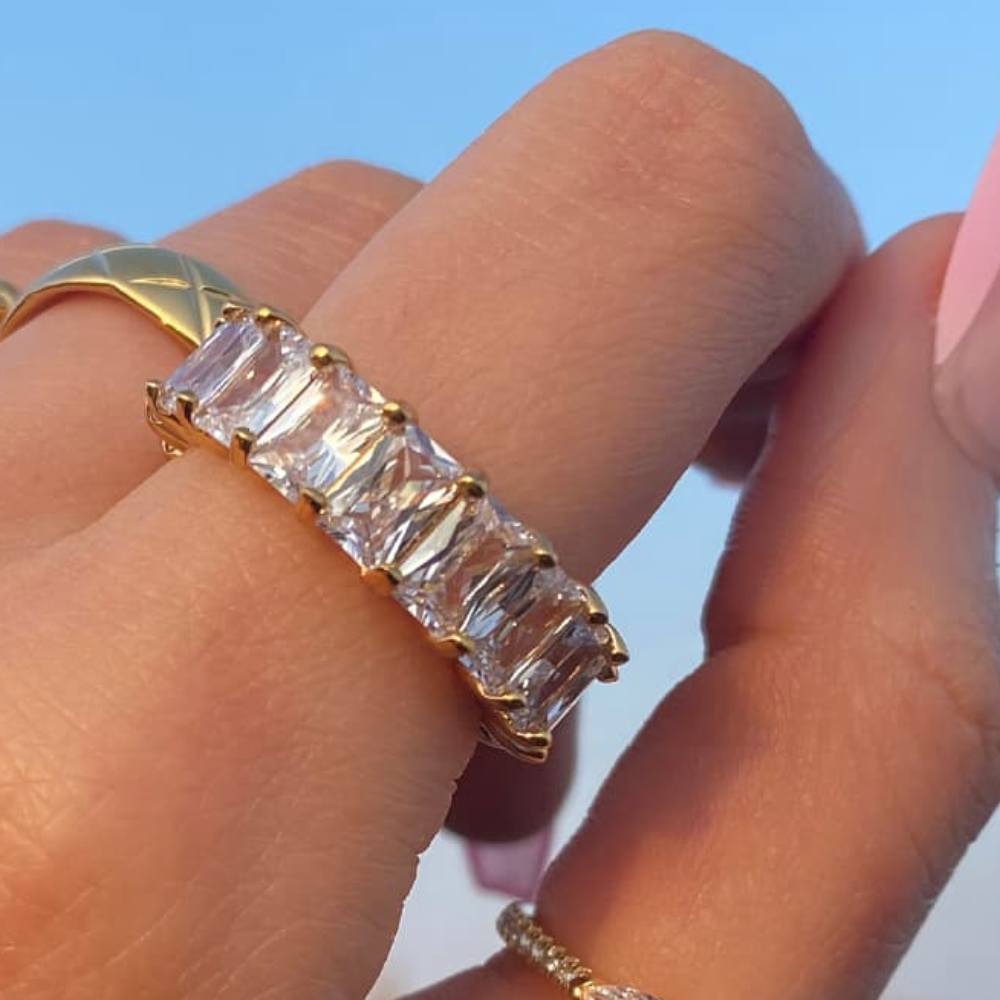 Golden Accent Ring with Stone Detail